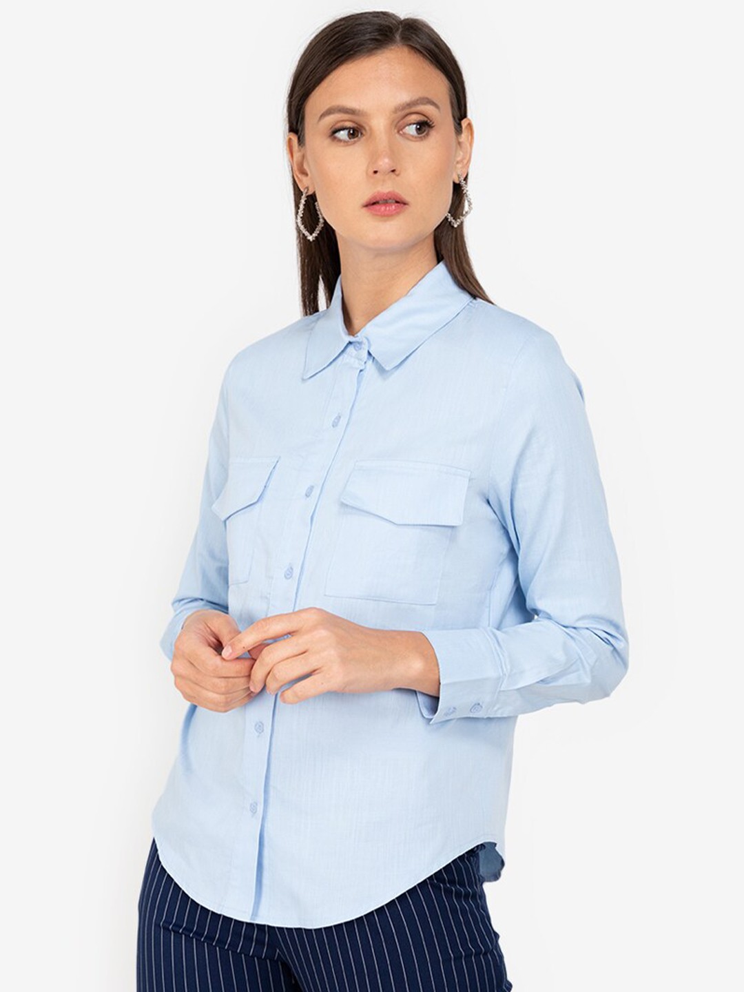 

ZALORA WORK Women Blue Solid Shirt Style Top