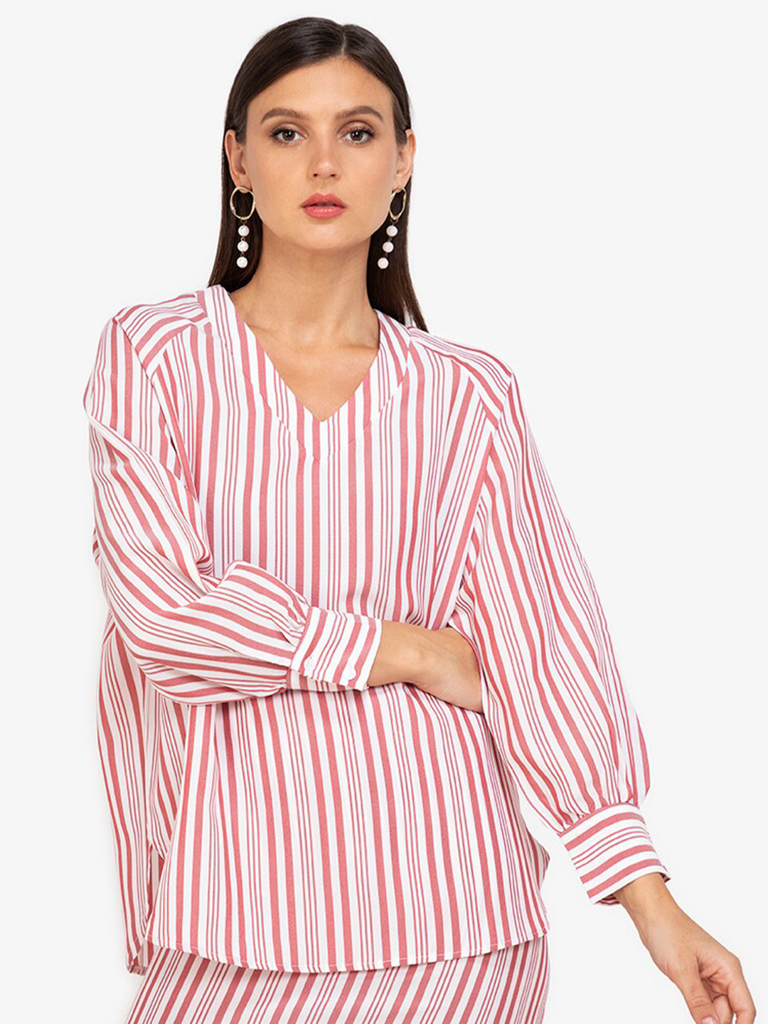 

ZALORA WORK Women White & Peach-Coloured Striped Top