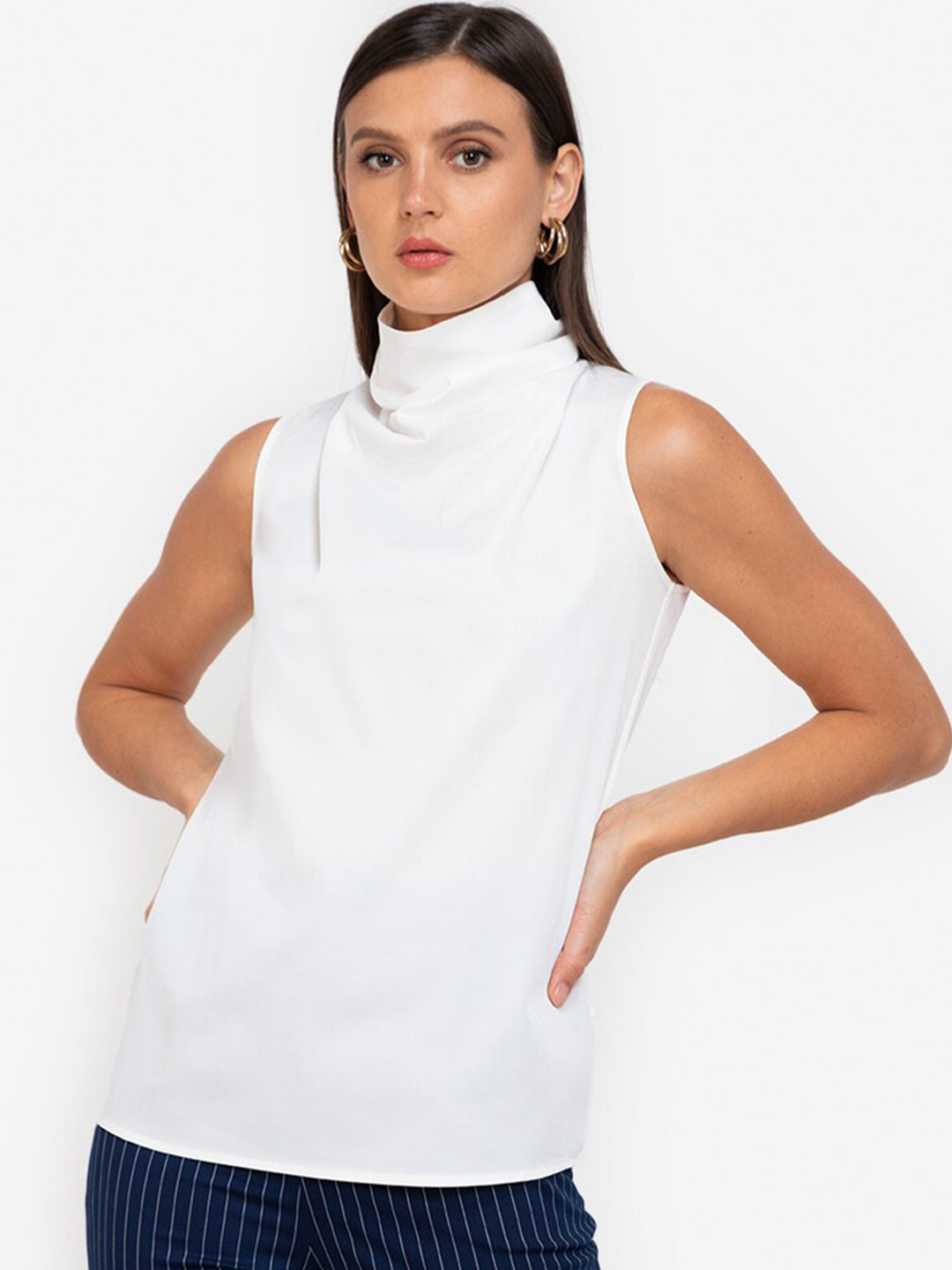 

ZALORA WORK Women White Solid High Neck Top