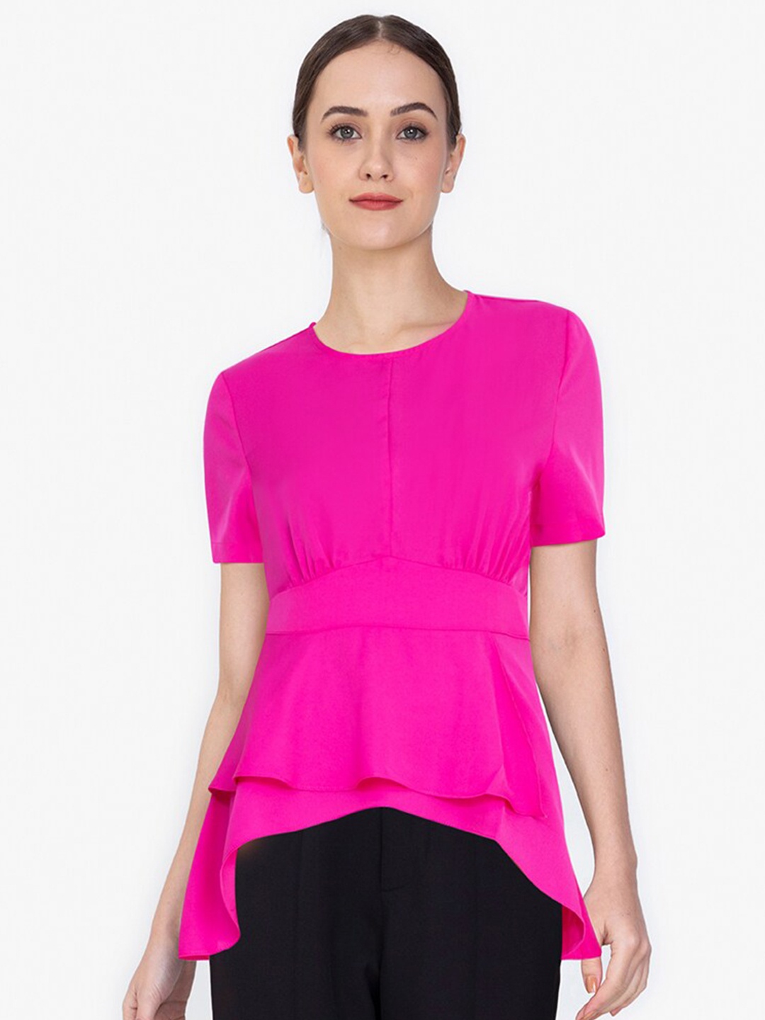 

ZALORA WORK Magenta Layered Peplum Top