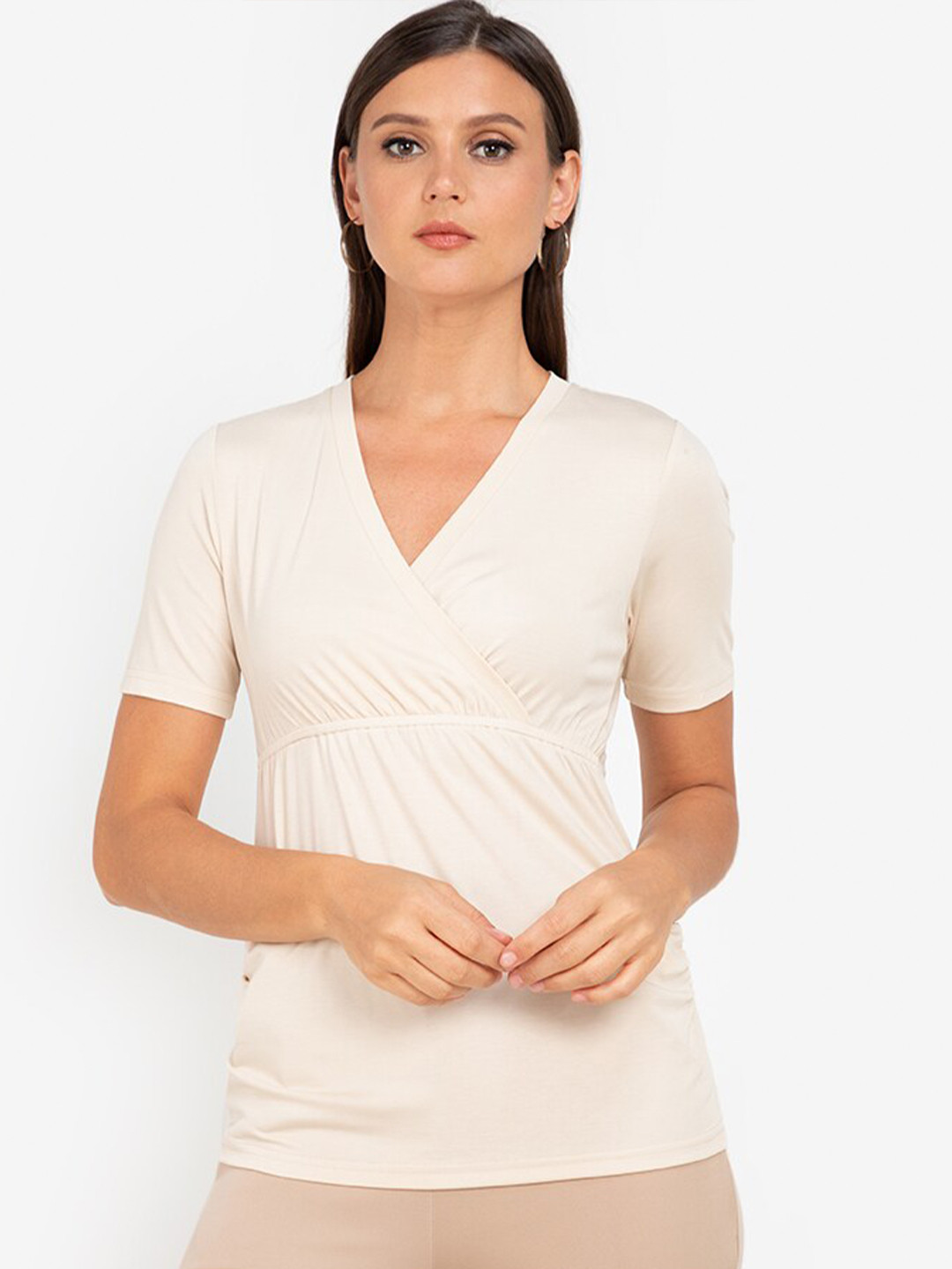 

ZALORA WORK Women Beige Solid Wrap Top