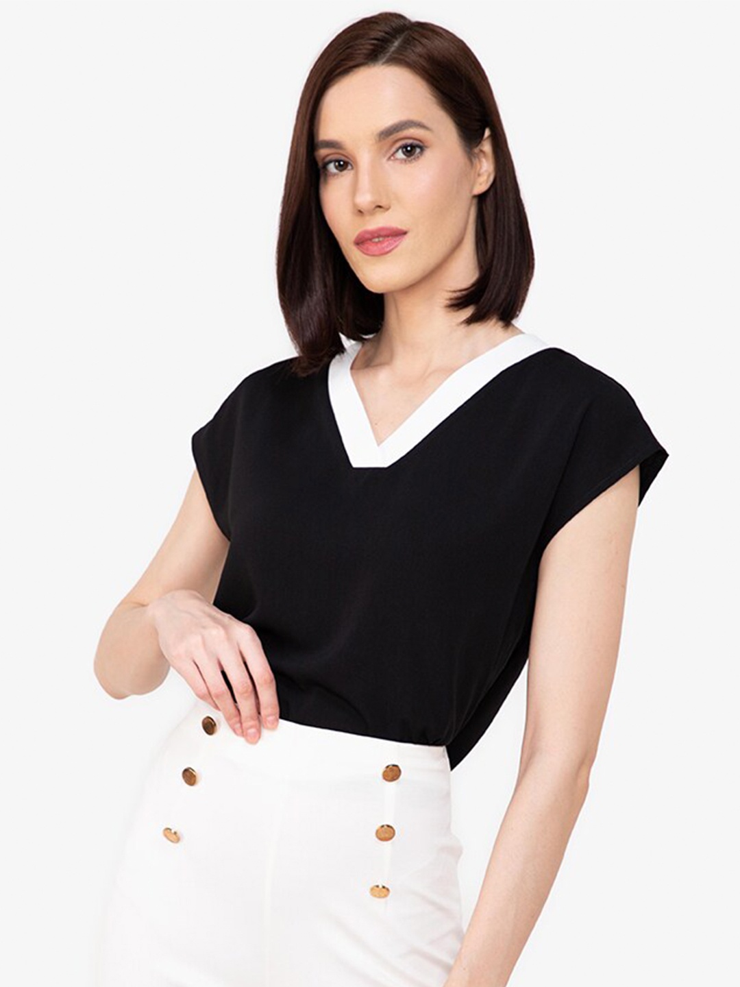 

ZALORA WORK Women Black & White Colourblocked Top