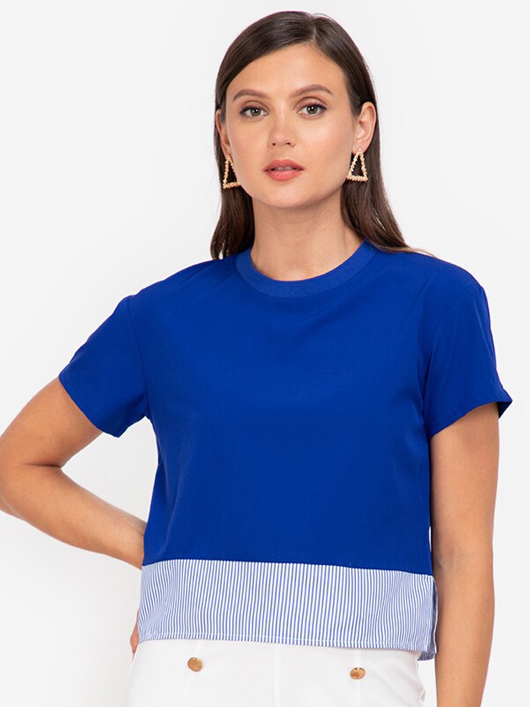

ZALORA WORK Women Navy Blue & White Top