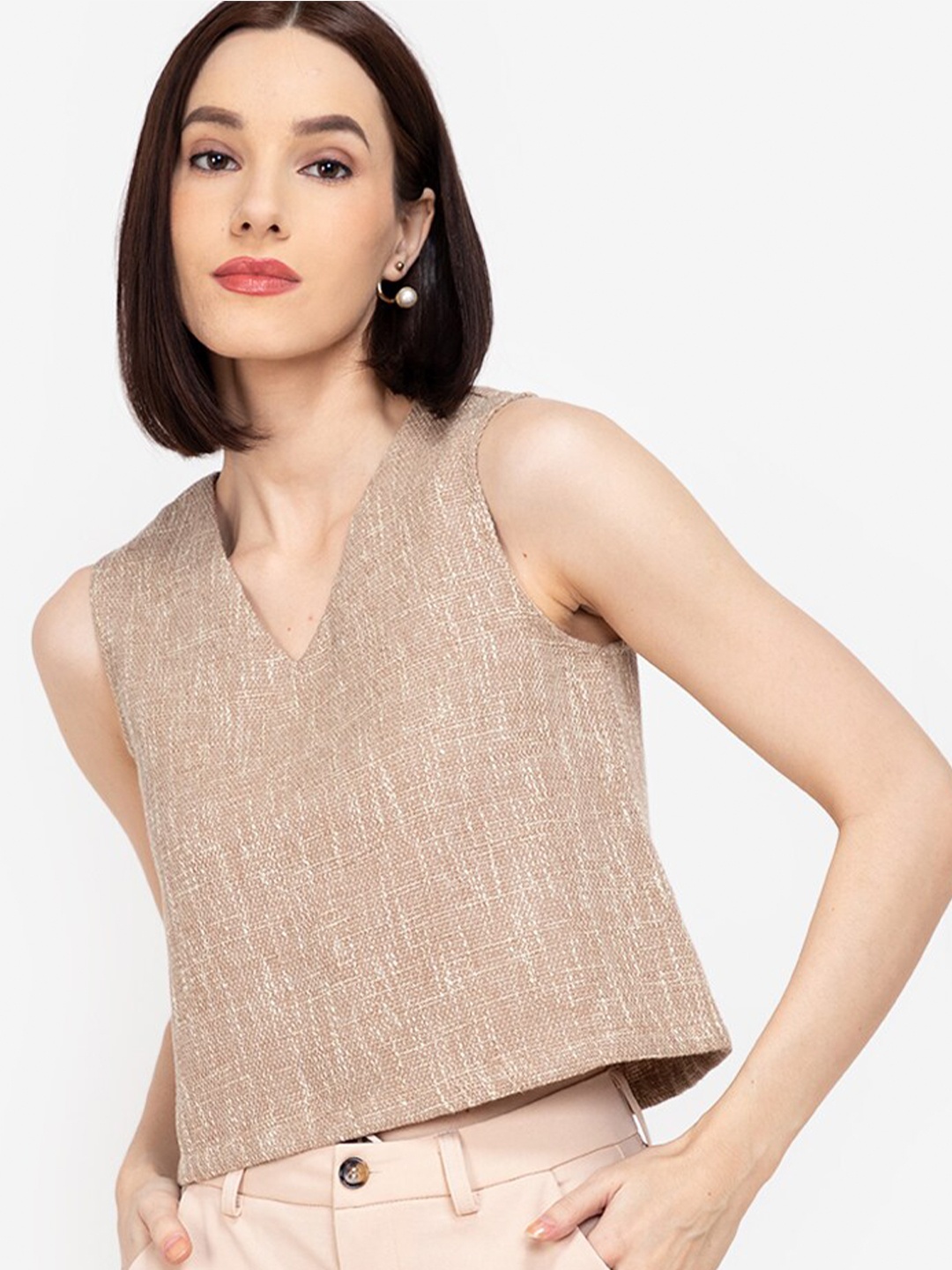 

ZALORA WORK Women Brown Solid Crop Top