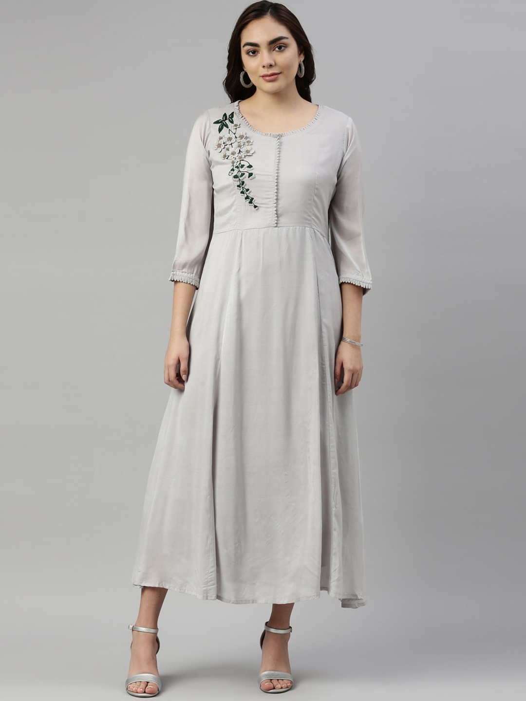 

Neerus Women Grey Yoke Design Floral Anarkali Kurta
