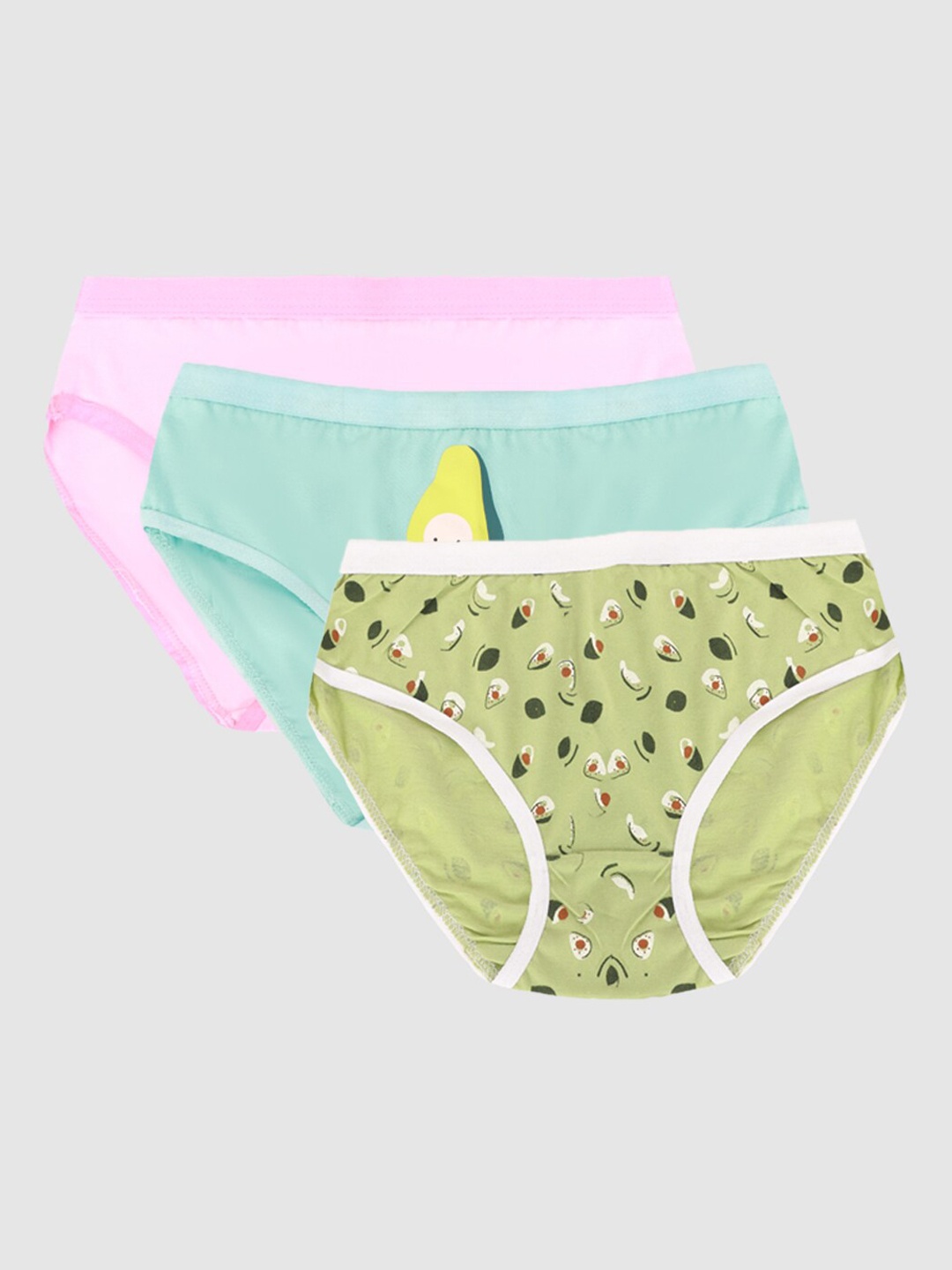 

YK Girls Pack of 3 Assorted Printed Briefs, Green