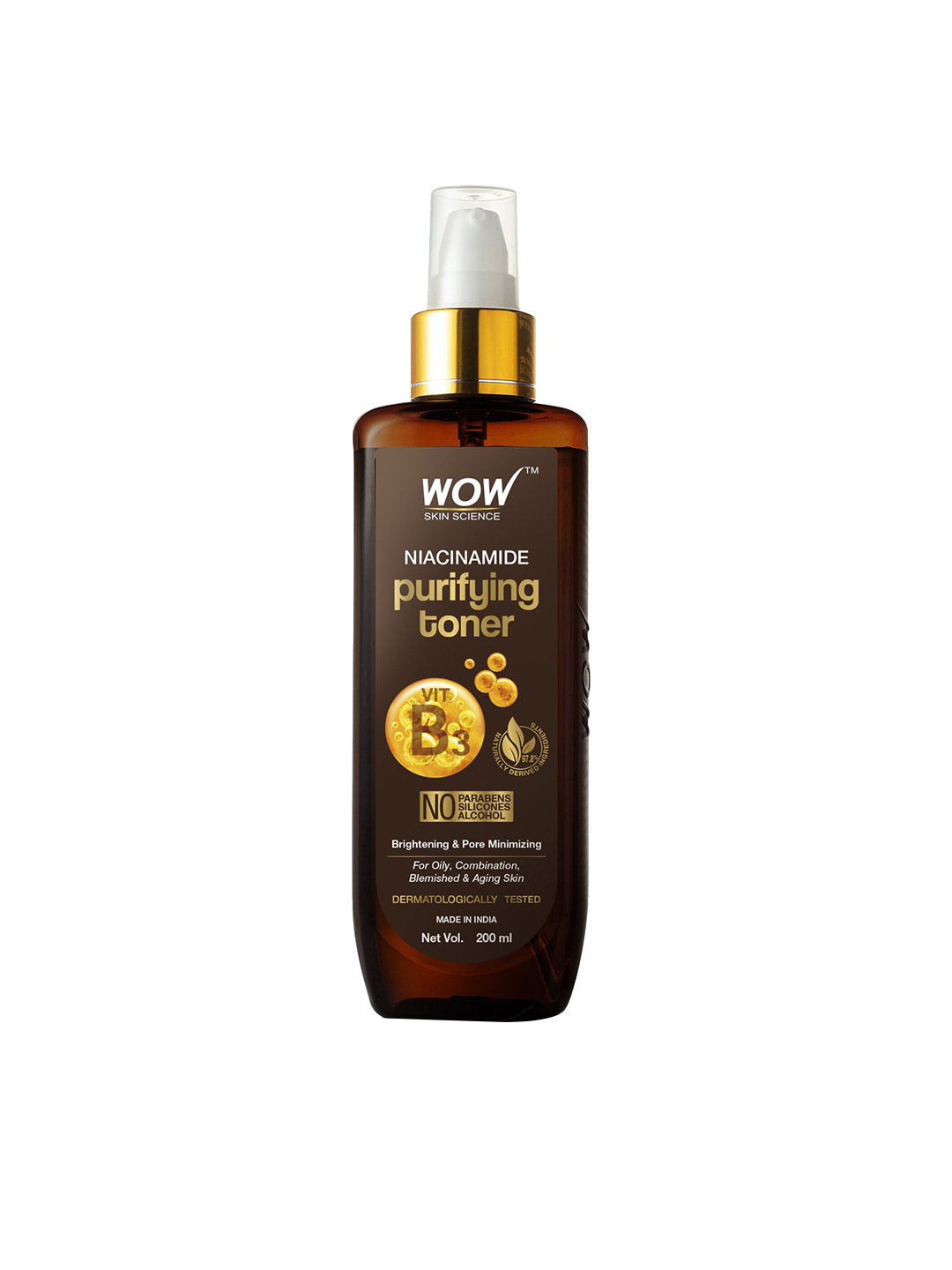 

WOW SKIN SCIENCE Niacinamide Purifying Toner with Witch Hazel Extract - 200 ml, Brown