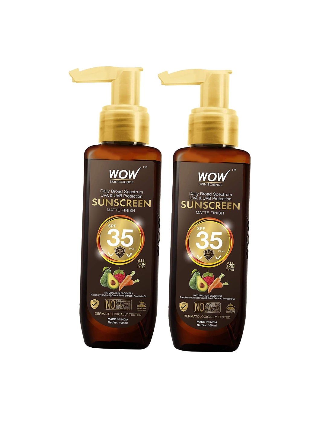 

WOW SKIN SCIENCE Set of 2 Matte Finish SPF 35 Sunscreen with Carrot Seed 100 ml each, Brown