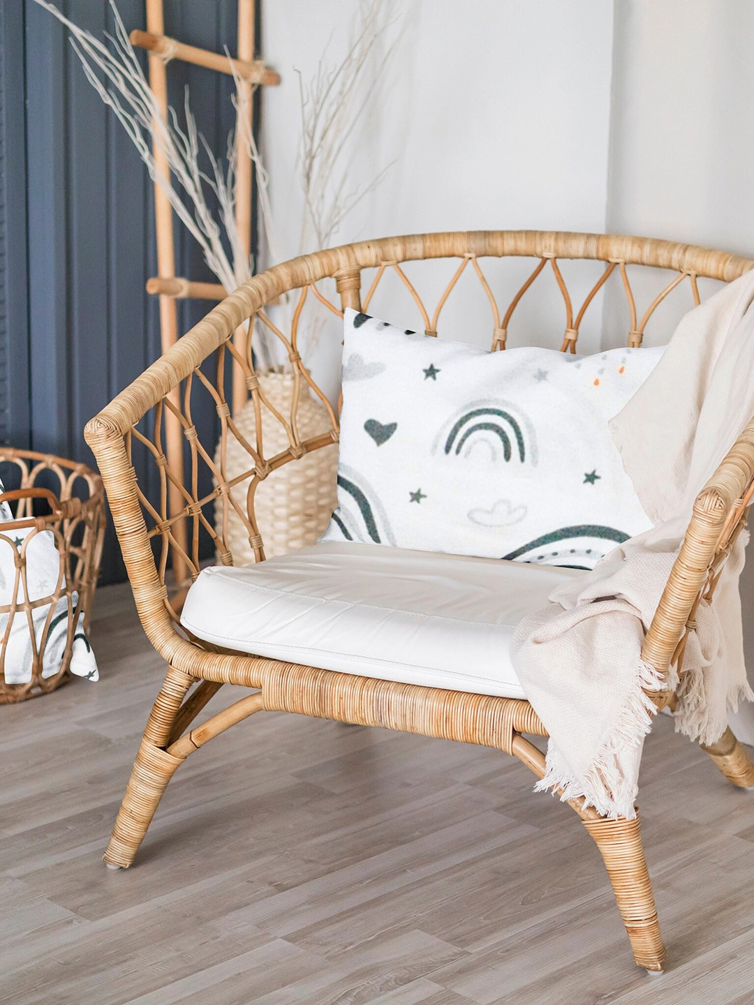 

THE BABY ATELIER Kids White & Orange Printed Organic Cotton Pillow Cover