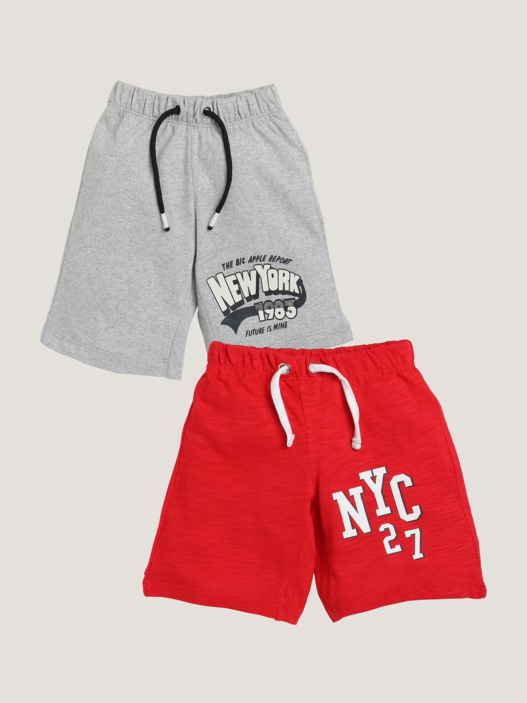 

Lazy Shark Boys Set Of 2 Typography Printed Low-Rise Shorts, Grey