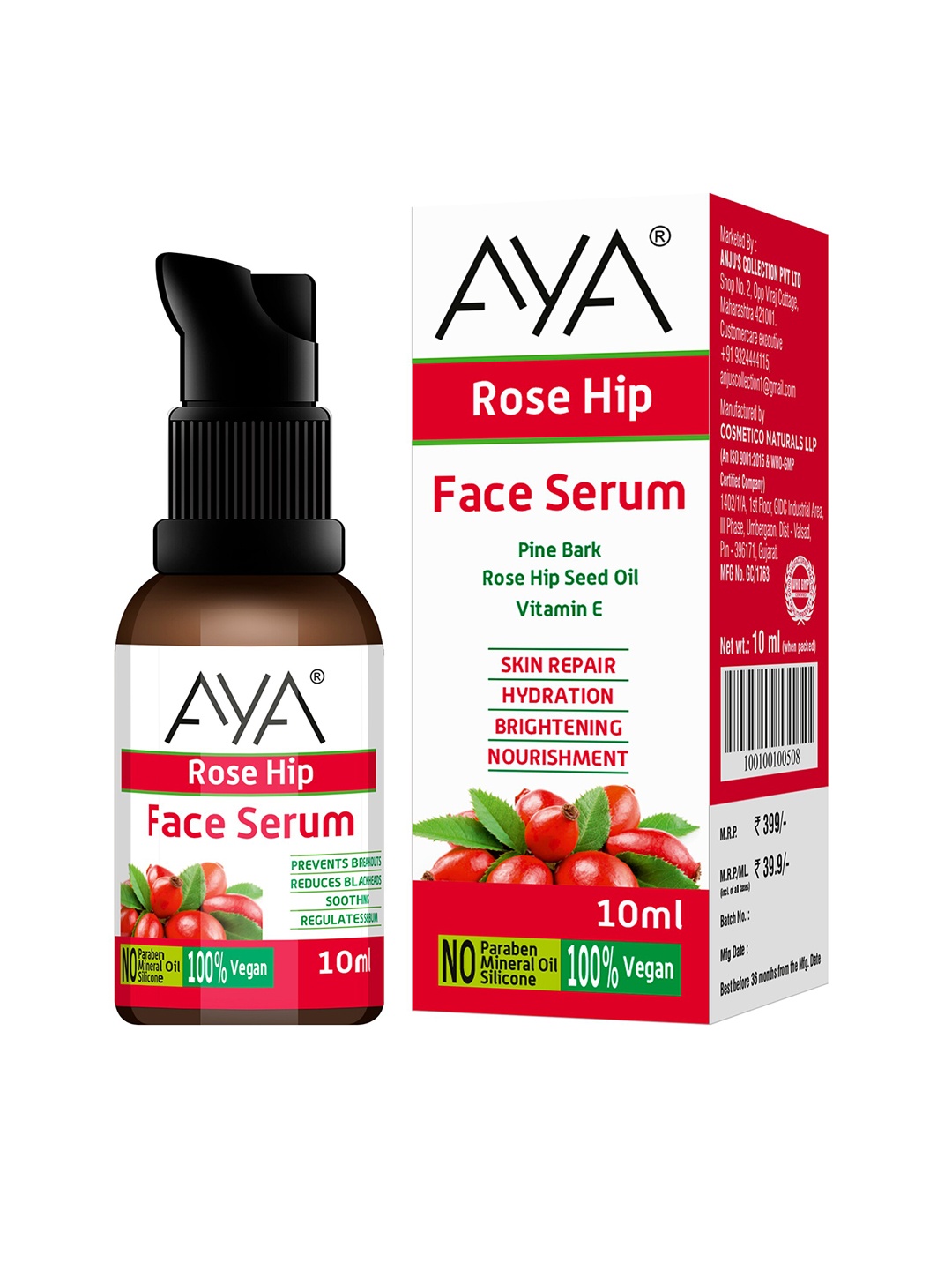 

AYA Rosehip Face Serum for Skin Brightening and Nourishment - 10ml, Multi