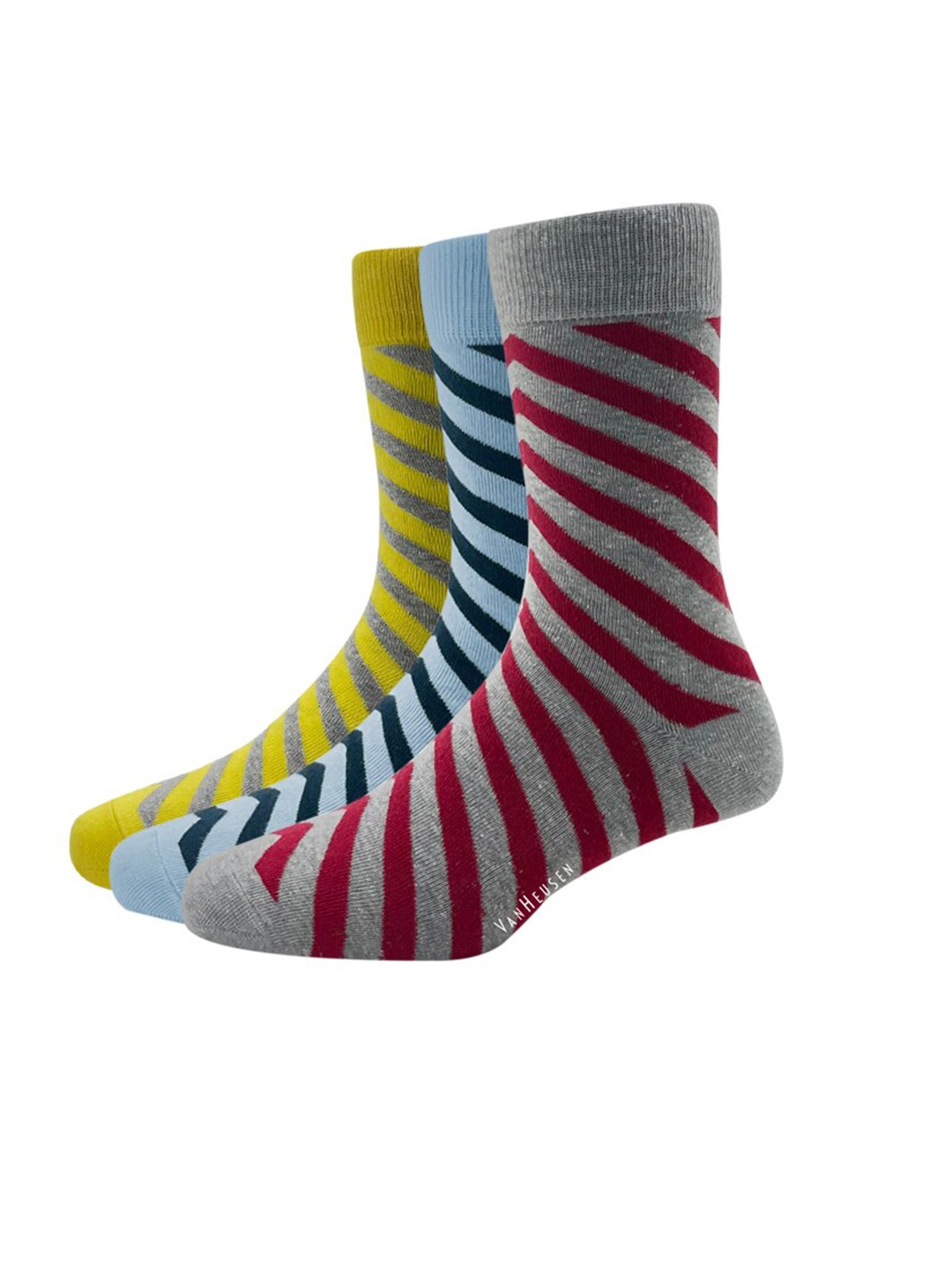 

Van Heusen Men Pack of 3 Striped Calf Length Socks, Grey melange