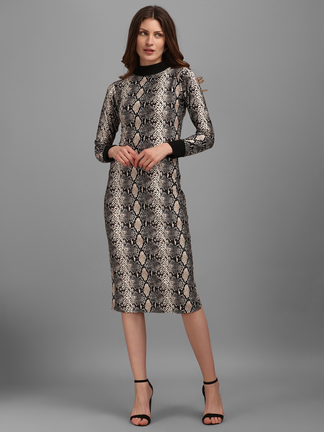 

PURVAJA Women Beige & Black Sheath Midi Dress