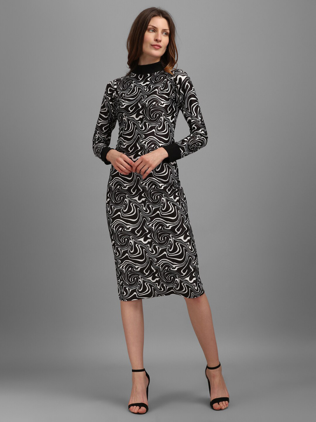 

PURVAJA Women Black High Neck Bodycon Dress