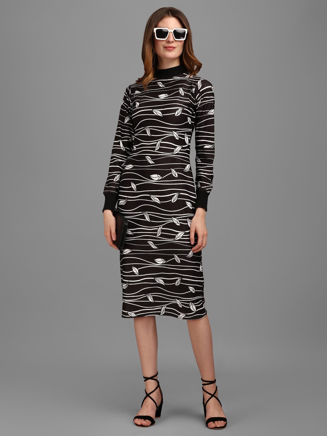 

PURVAJA Black High Neck Bodycon Dress