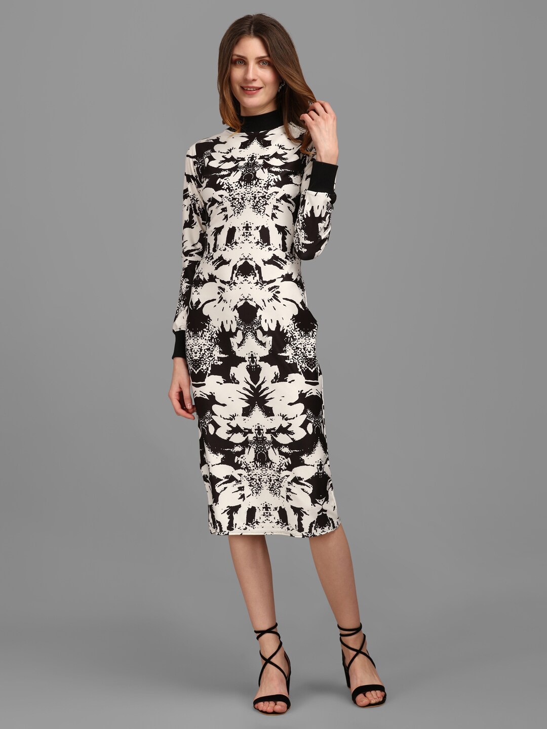 

PURVAJA Women Off White High neck Abstract Printed Dress