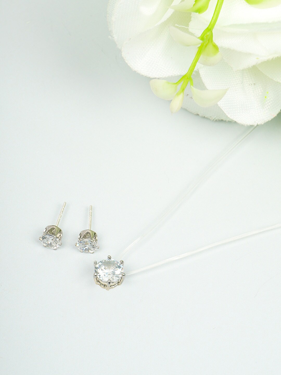 

Ferosh Silver-Toned & White Stone-Studded Jewellery Set