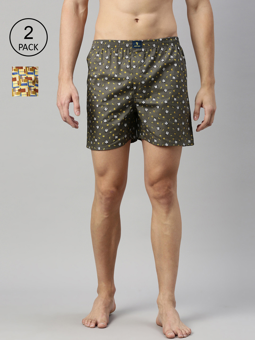 

Joven Men Pack of 2 Printed Pure Cotton Boxers, Grey