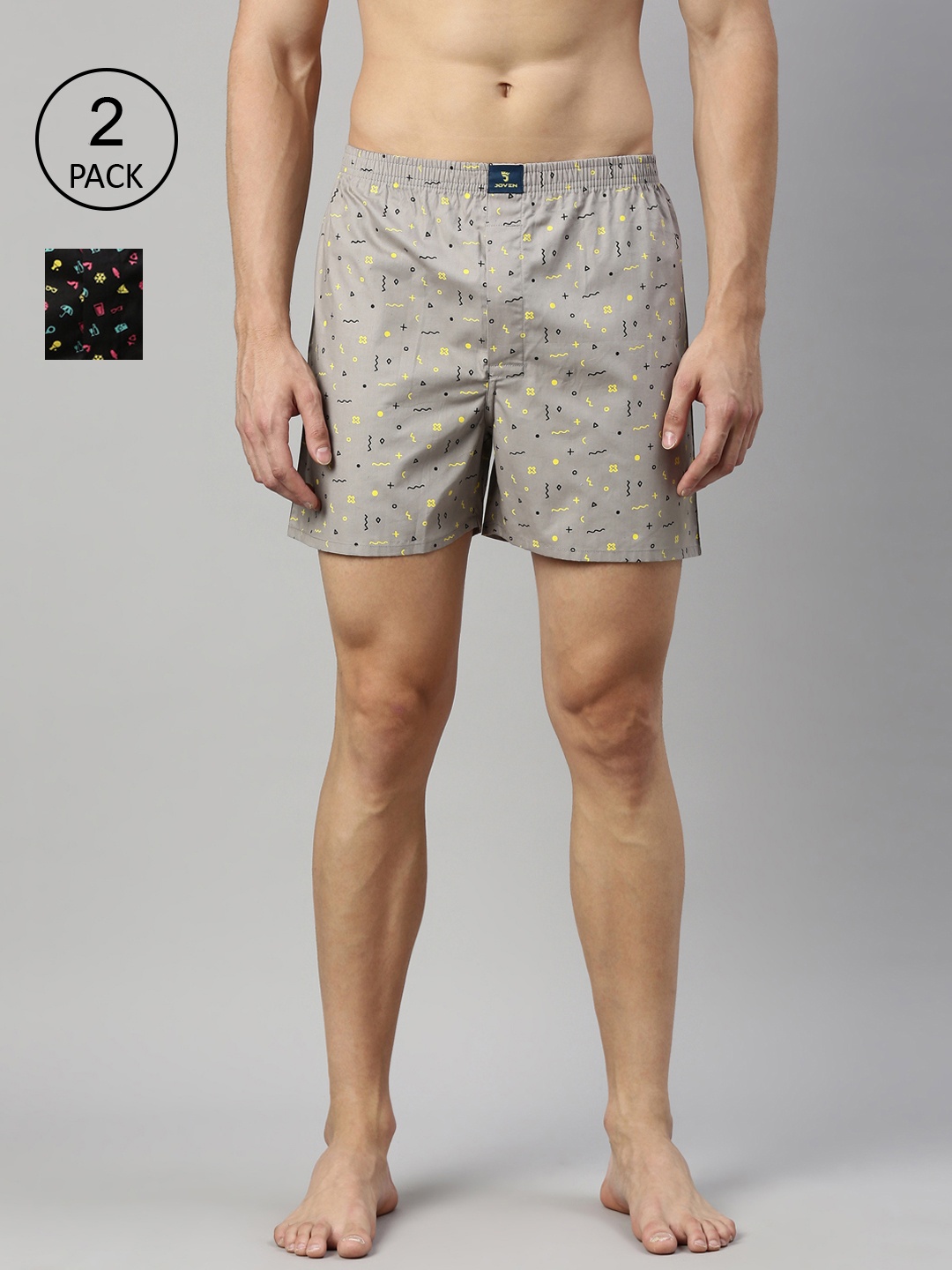 

Joven Men Pack of 2 Printed Pure Cotton Boxers, Grey
