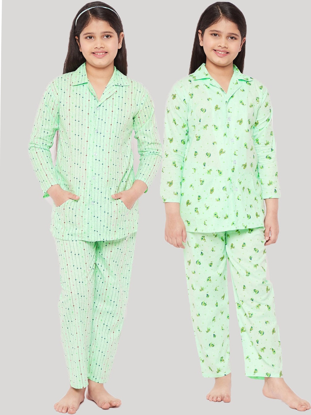 

KYDZI Girls Green Printed Night suit