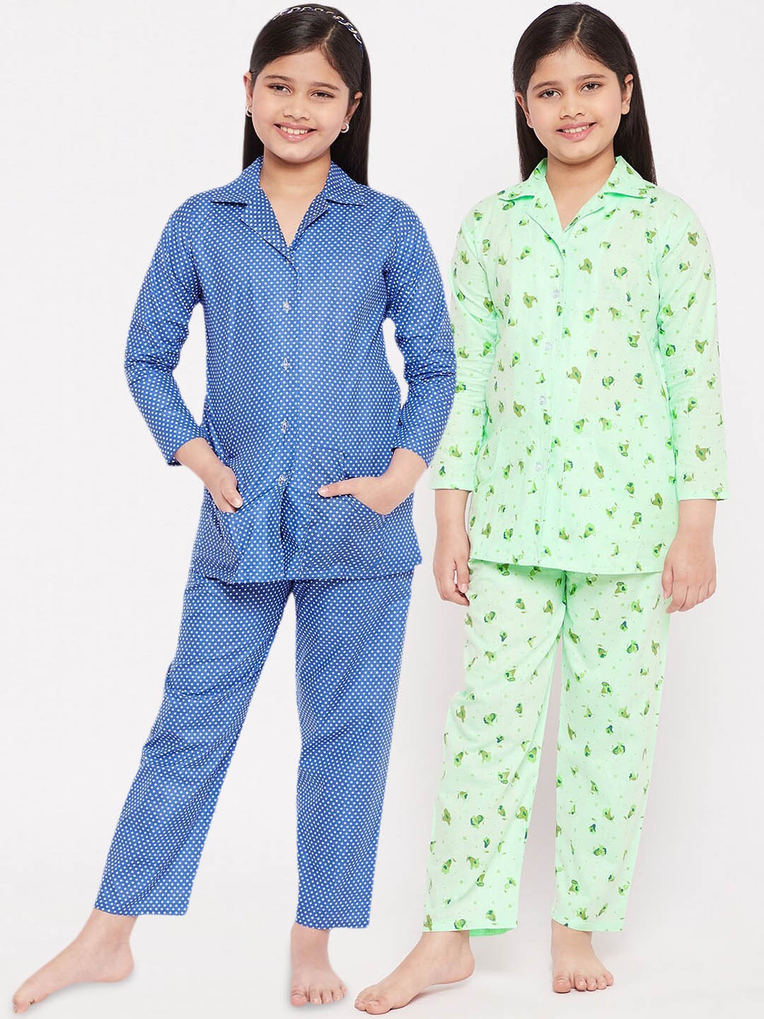 

KYDZI Girls Blue & Green Printed Night suit