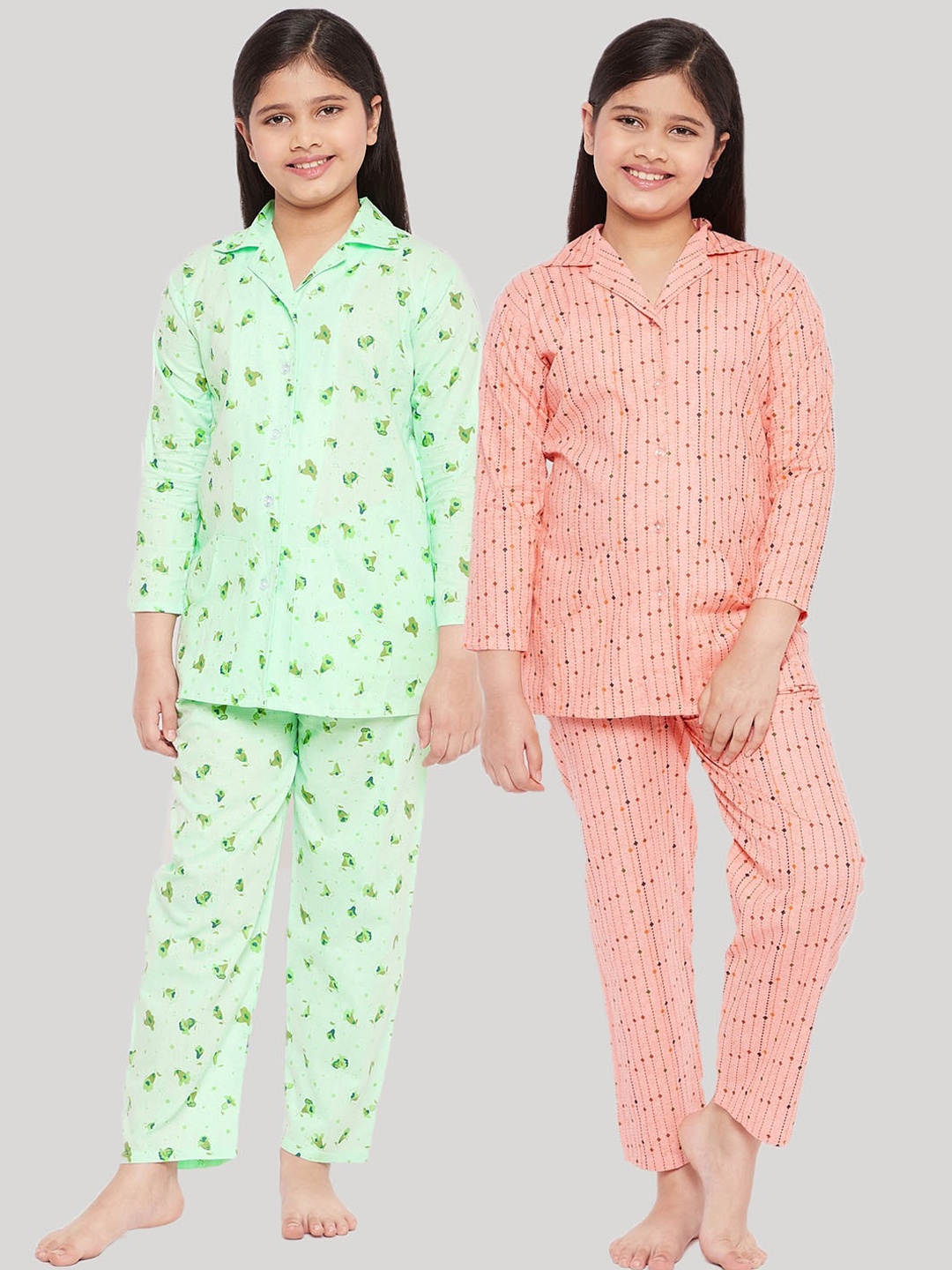 

KYDZI Girls Pink & Green Printed Night suit