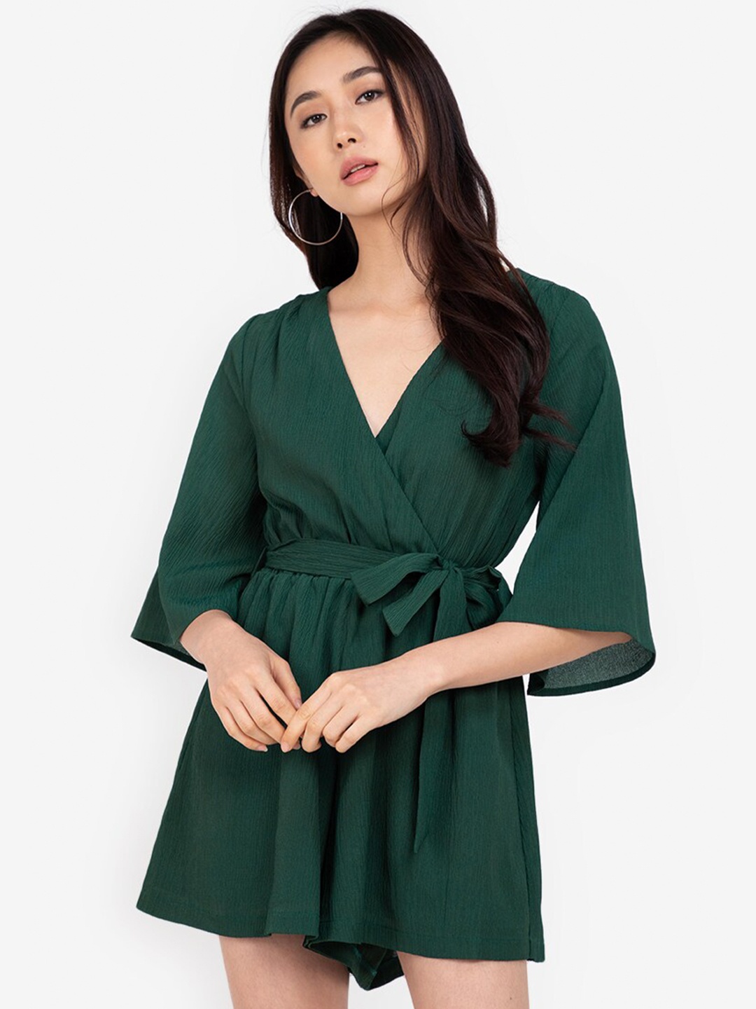 

ZALORA BASICS Women Green Wide Sleeves Playsuit