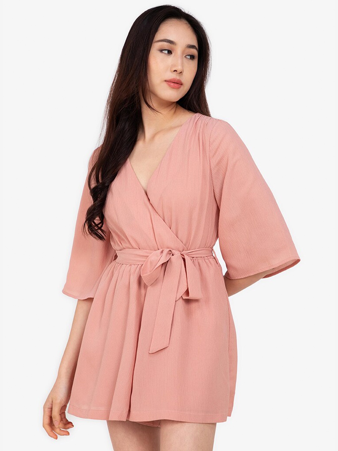 

ZALORA BASICS Peach-Coloured Solid Jumpsuit