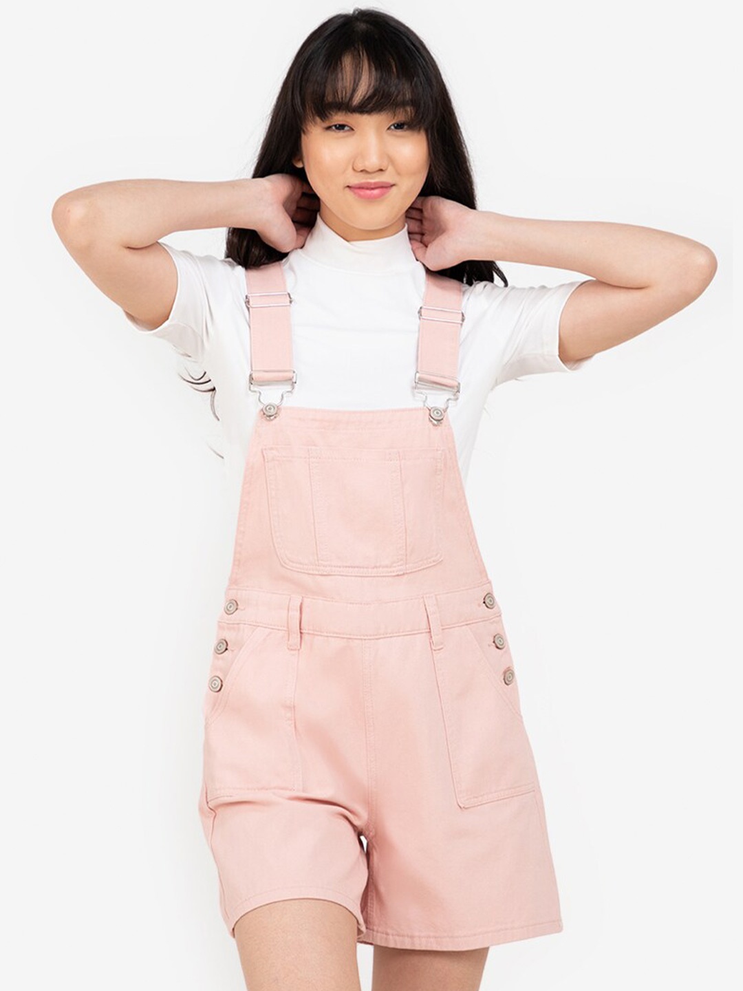 

ZALORA BASICS Peach-Coloured Denim Dungarees