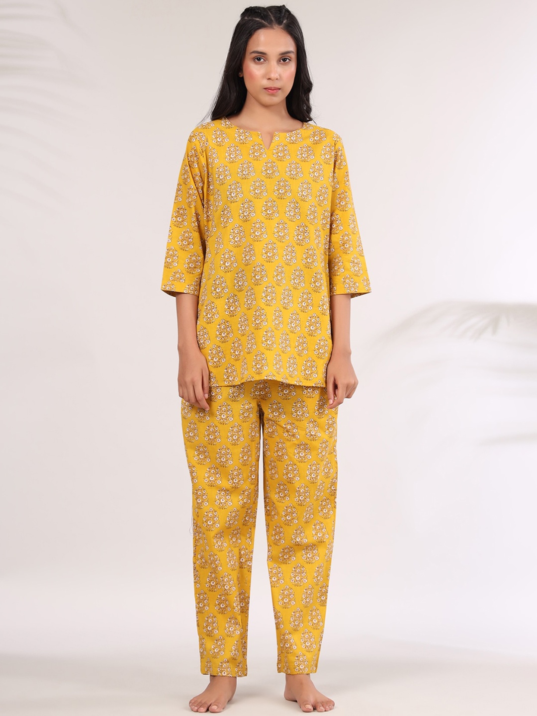 

JISORA Women Mustard Printed Night suit