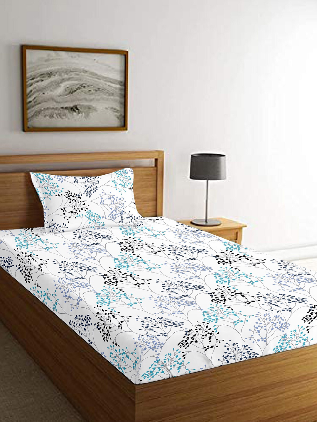 

MAYFAIR HOMES LONDON White & Black Floral 210 TC Single Bedsheet with 1 Pillow Covers