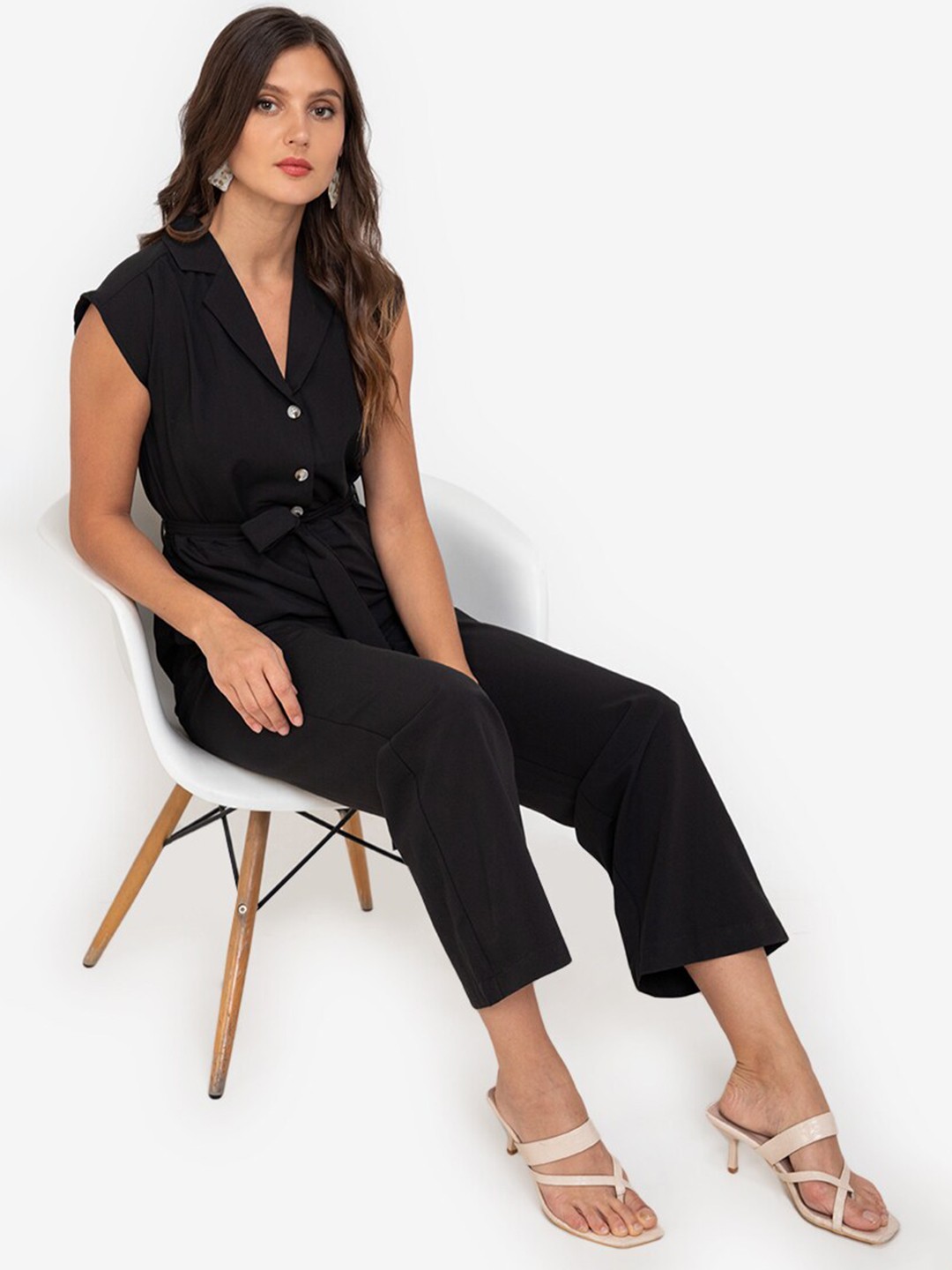 

ZALORA WORK Women Black Solid Shirt Collar Basic Jumpsuit