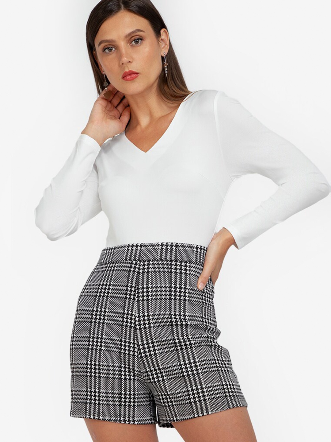 

ZALORA WORK White & Black Checked Playsuit