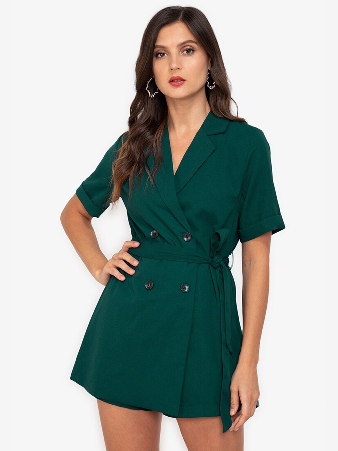 

ZALORA WORK Green Lapel Collar Playsuit