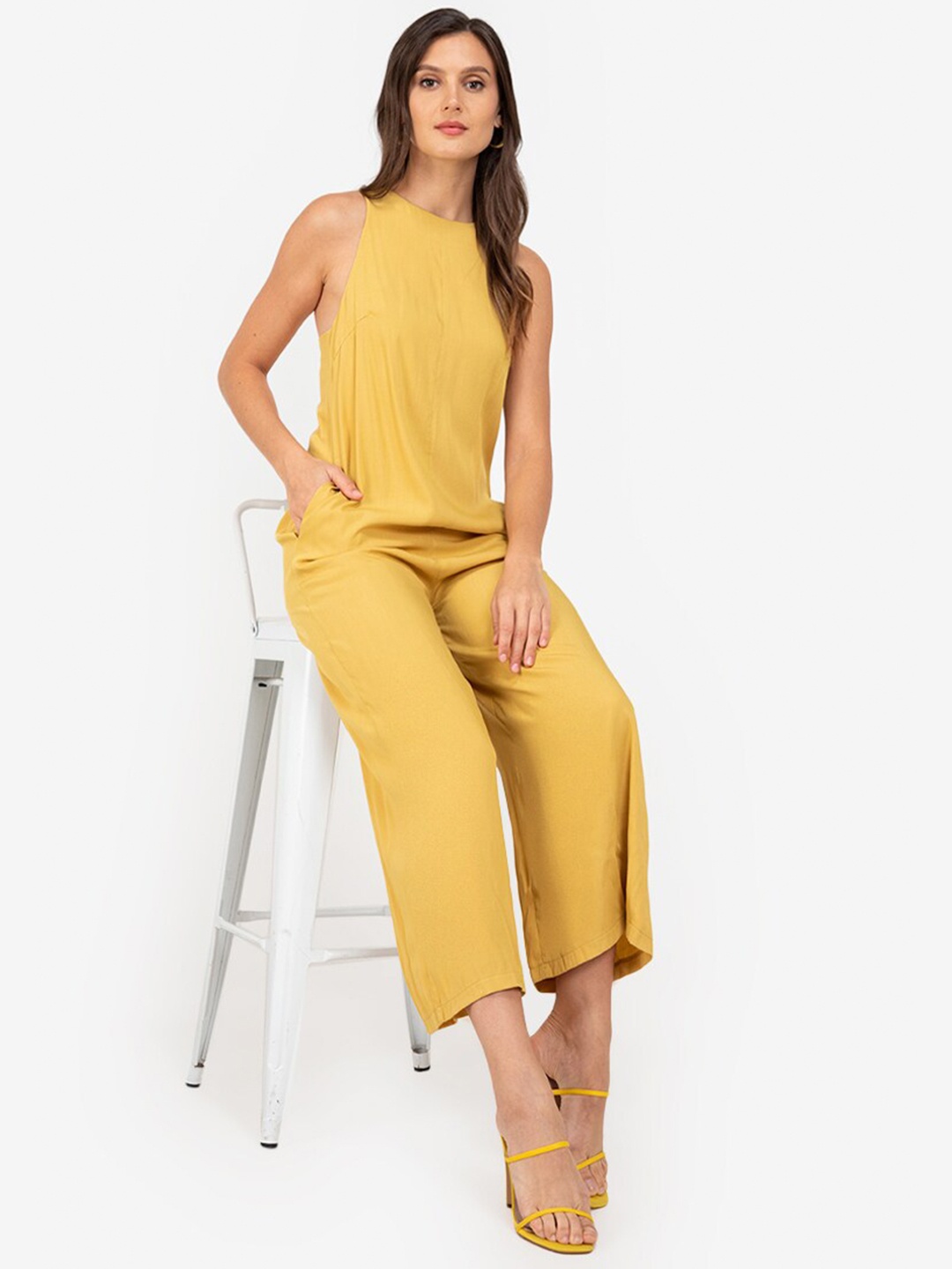 

ZALORA WORK Mustard Yellow Basic Jumpsuit