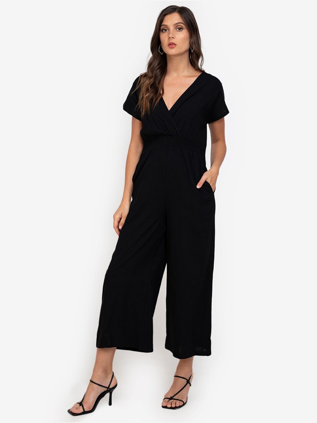 

ZALORA WORK Women Black Solid Wide Leg Jumpsuit