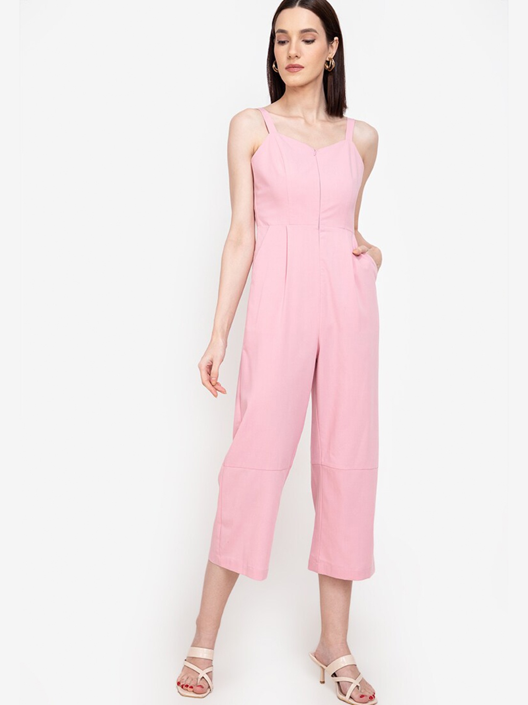 

ZALORA WORK Pink Sweetheart Neckline Jumpsuit