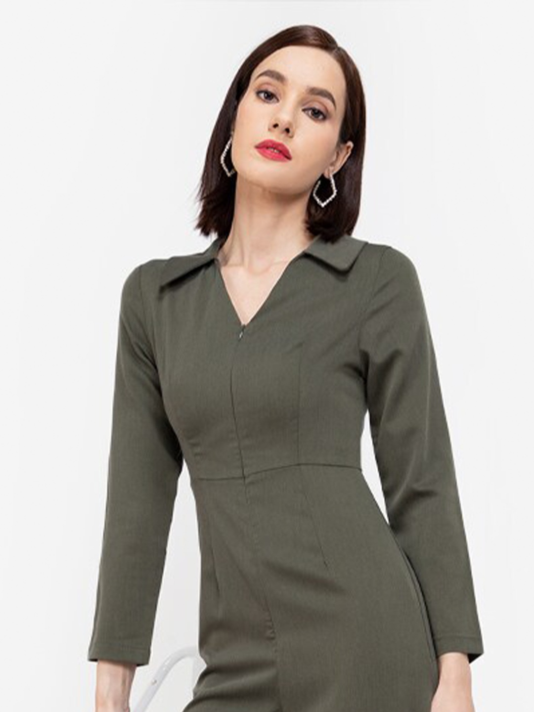 

ZALORA WORK Women Green Solid Polo Collar Jumpsuit, Olive
