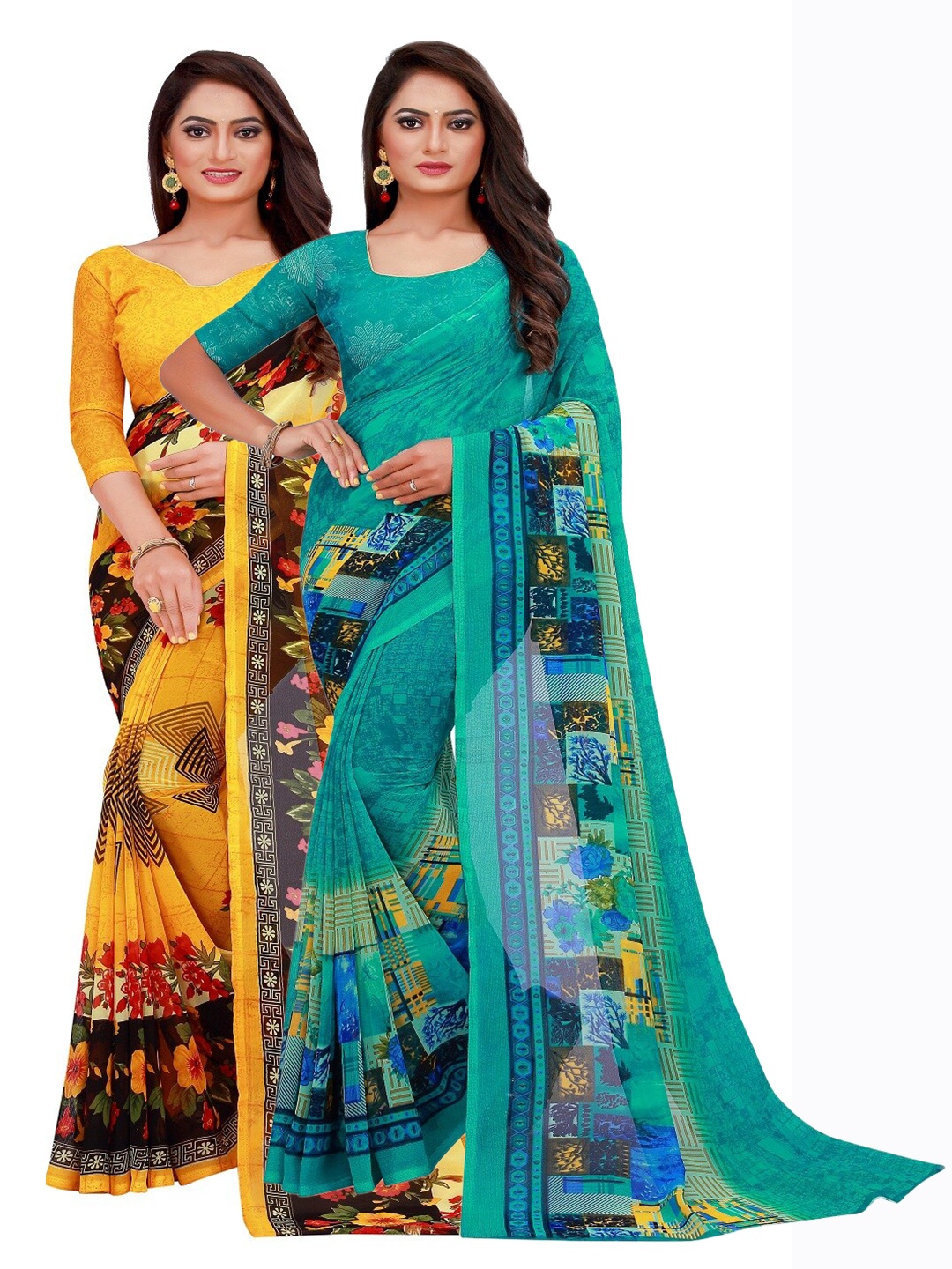 

KALINI Pack of 2 Yellow & Black Printed Saree