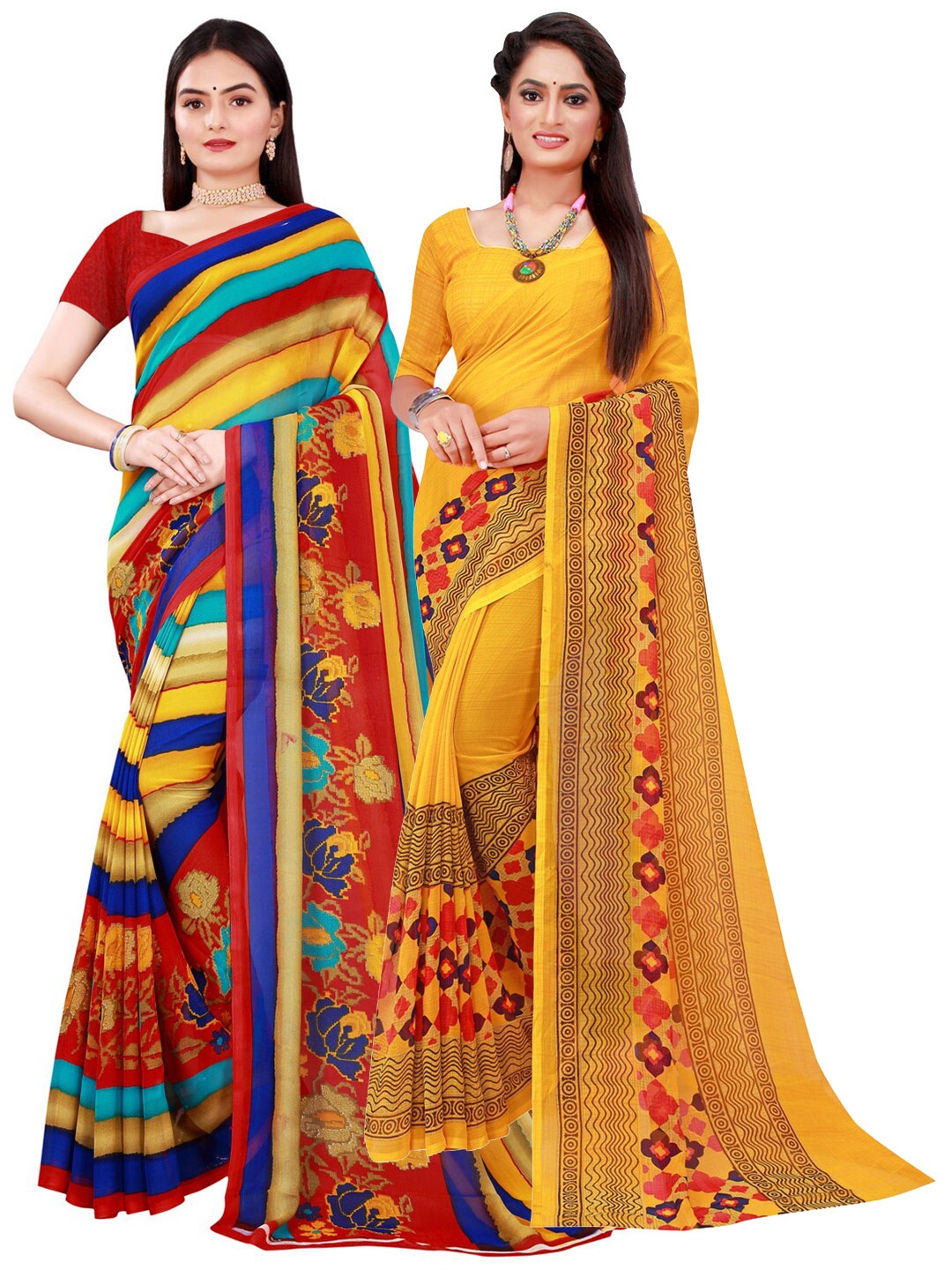 

KALINI Multicolour & Yellow Pack Of 2 Pure Georgette Sarees