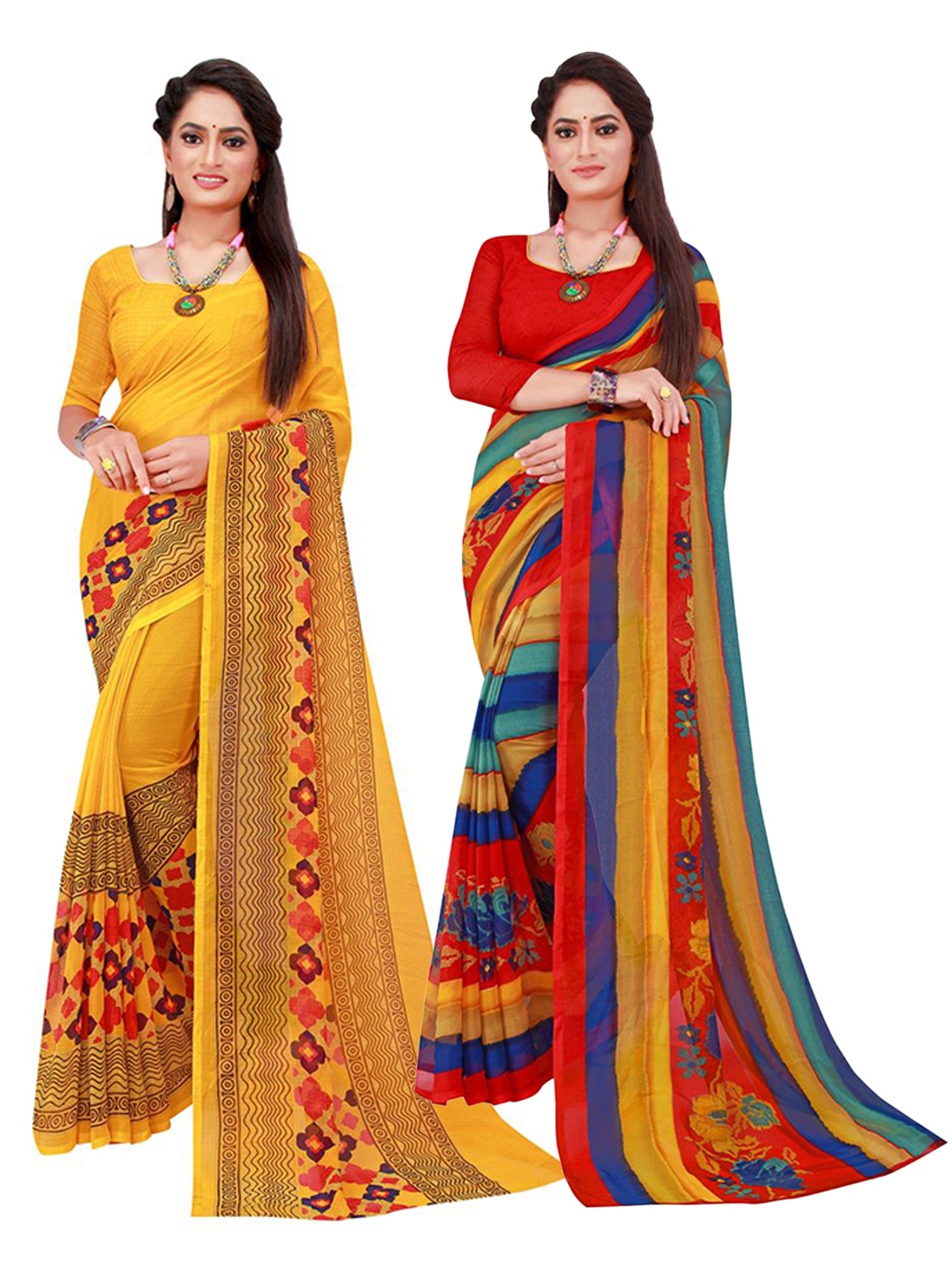 

KALINI Multicoloured Pack Of 2 Pure Georgette Sarees, Multi