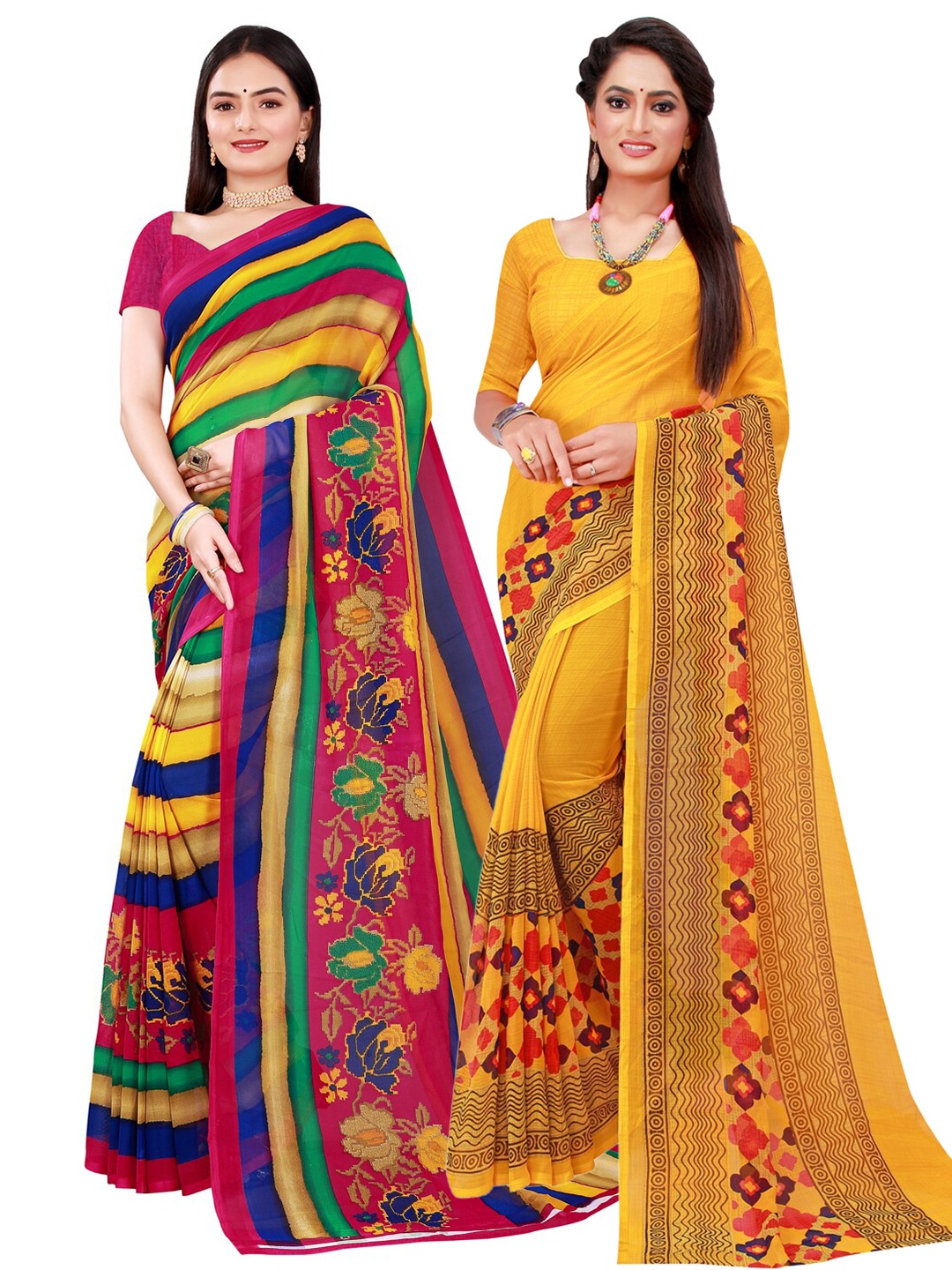 

KALINI Multi & Yellow Pack Of 2 Pure Georgette Sarees