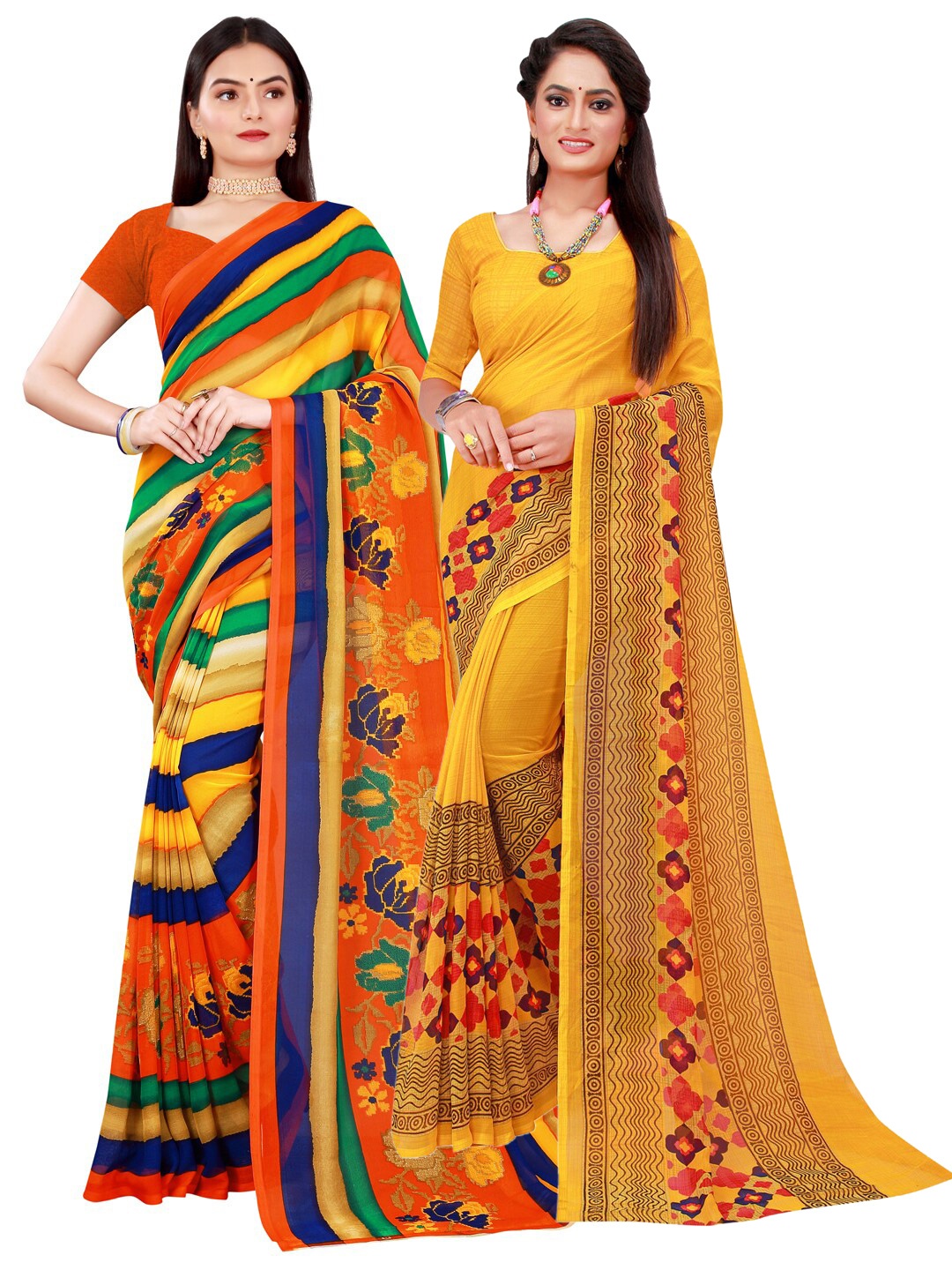 

KALINI Multicolour & Yellow Pack Of 2 Pure Georgette Sarees