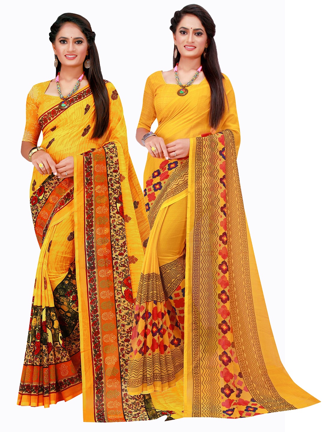 

KALINI Yellow Pack Of 2 Pure Georgette Sarees