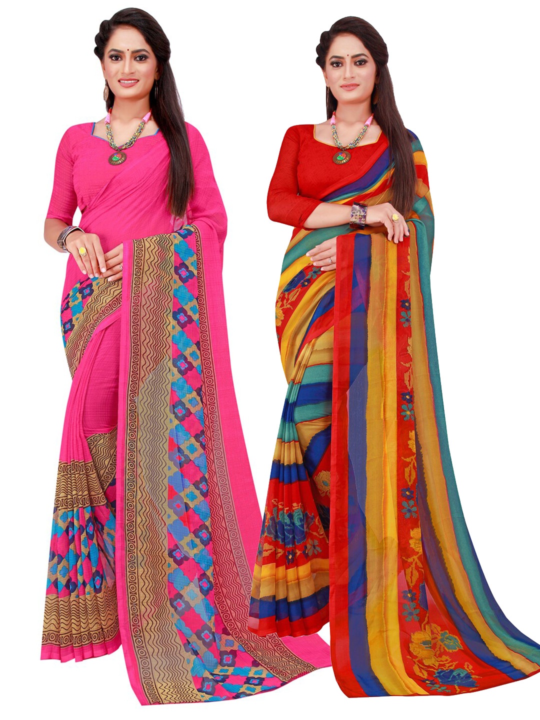 

KALINI Pack of 2 Pure Georgette Sarees, Red