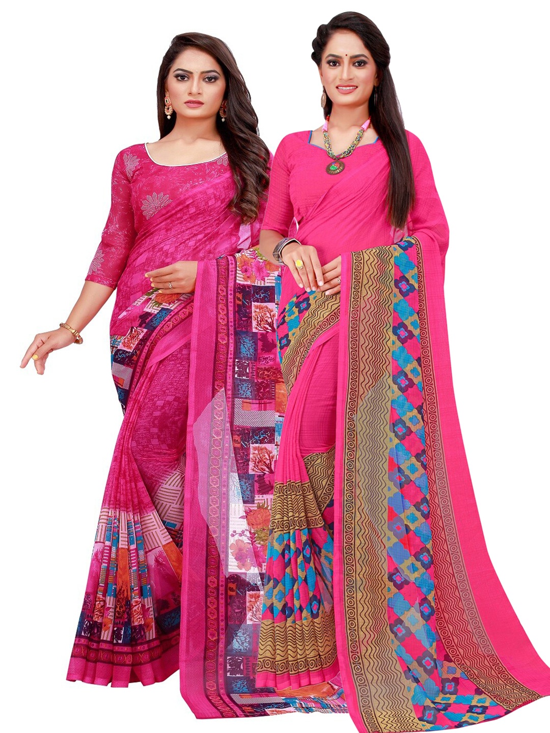 

KALINI Pack of 2 Magenta & Blue Pure Georgette Saree