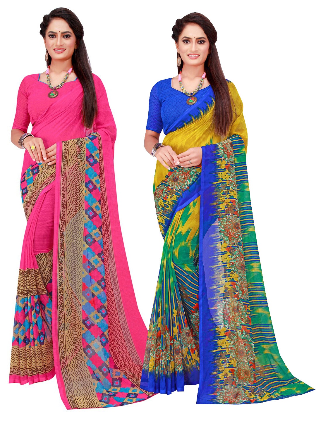 

KALINI Pack of 2 Magenta & Blue Pure Georgette Saree