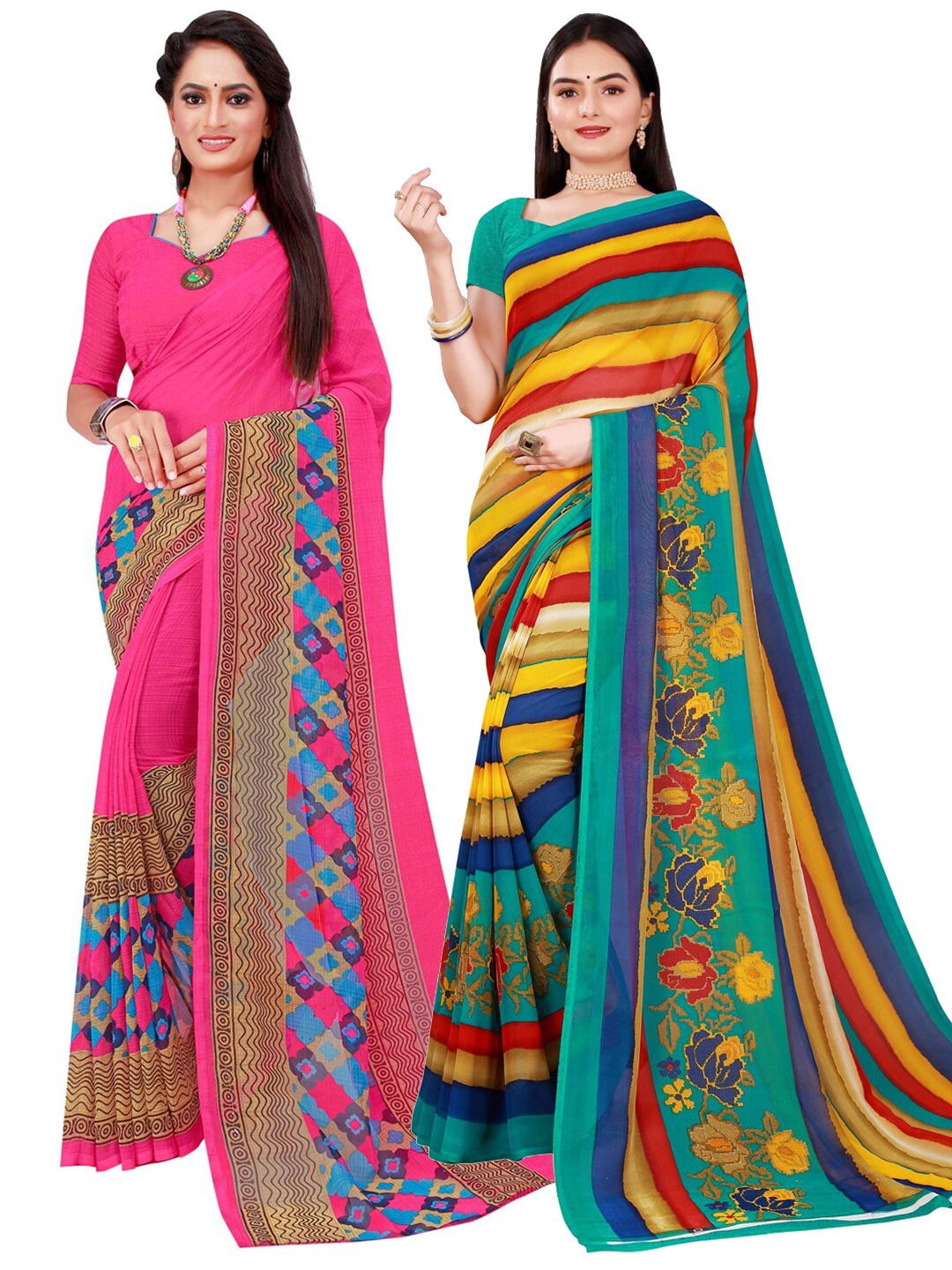 

KALINI Pack of 2 Printed Pure Georgette Sarees, Magenta