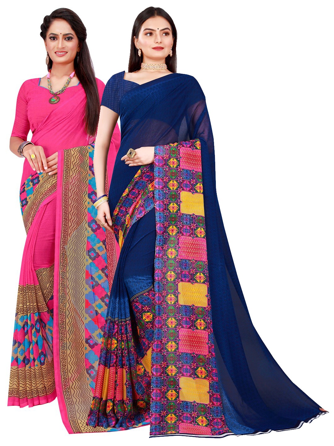 

KALINI Pack of 2 Printed Pure Georgette Sarees, Magenta