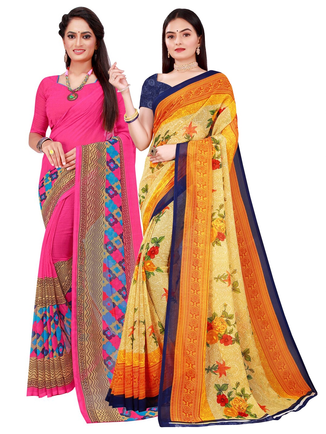 

KALINI Pack of 2 Pure Georgette Sarees, Beige